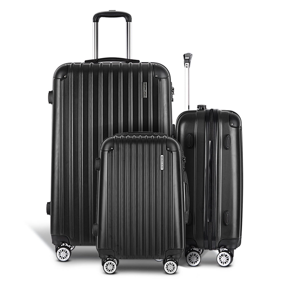 3pcs Luggage Set Travel Suitcase Storage Organiser TSA lock Black