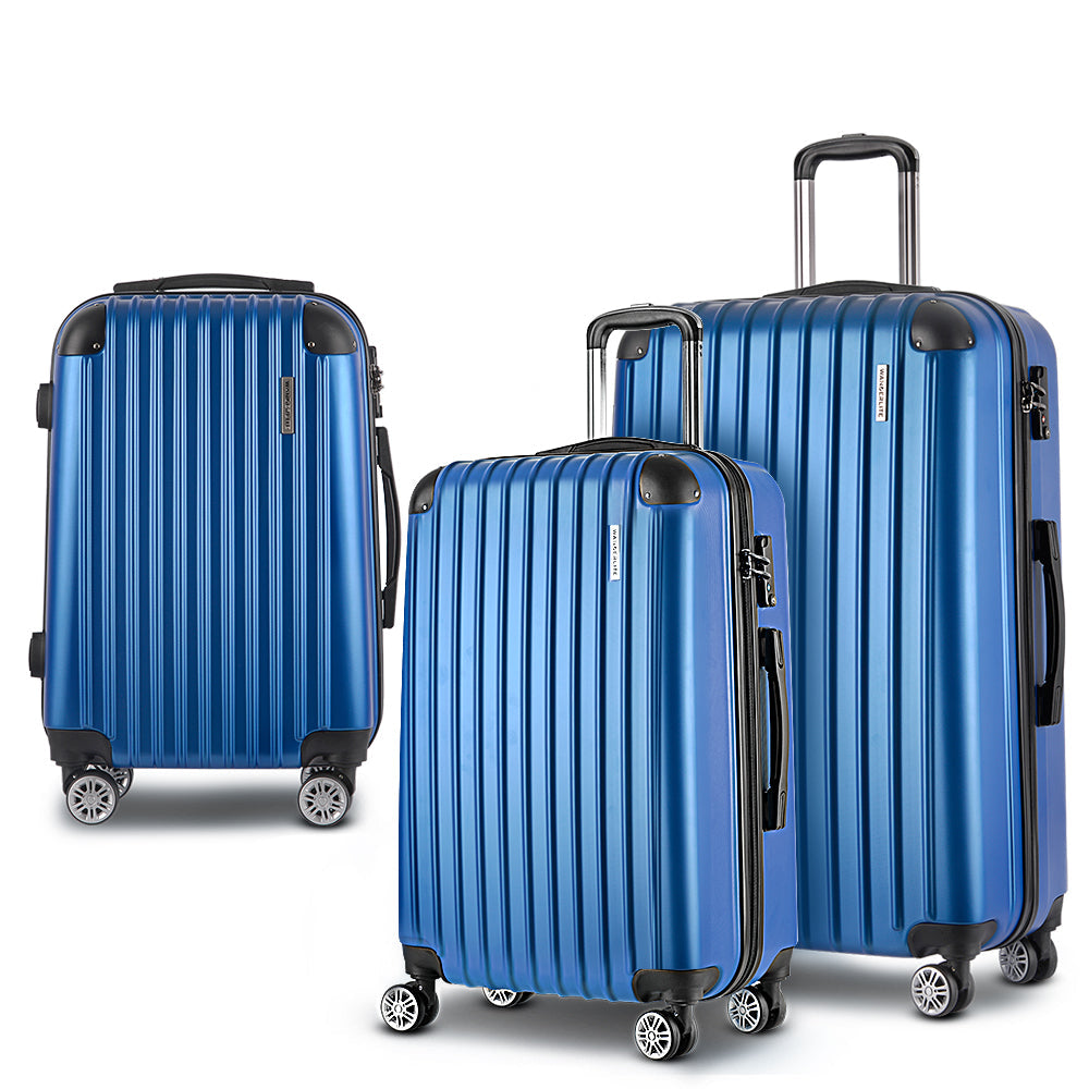 3pcs Luggage Set Travel Suitcase Storage Organiser TSA lock Blue