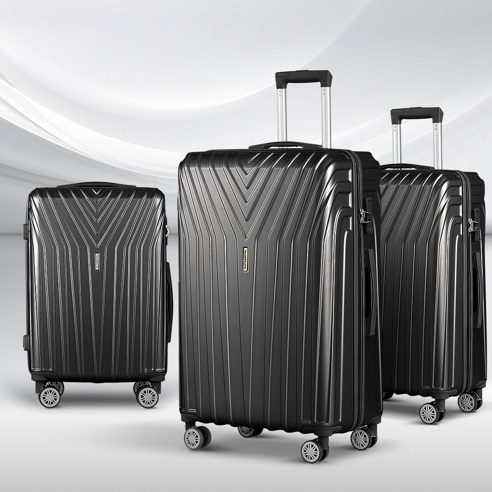 3pc Luggage 20'' 24'' 28'' Trolley Suitcase Sets Travel Hard Case Lightweight Black