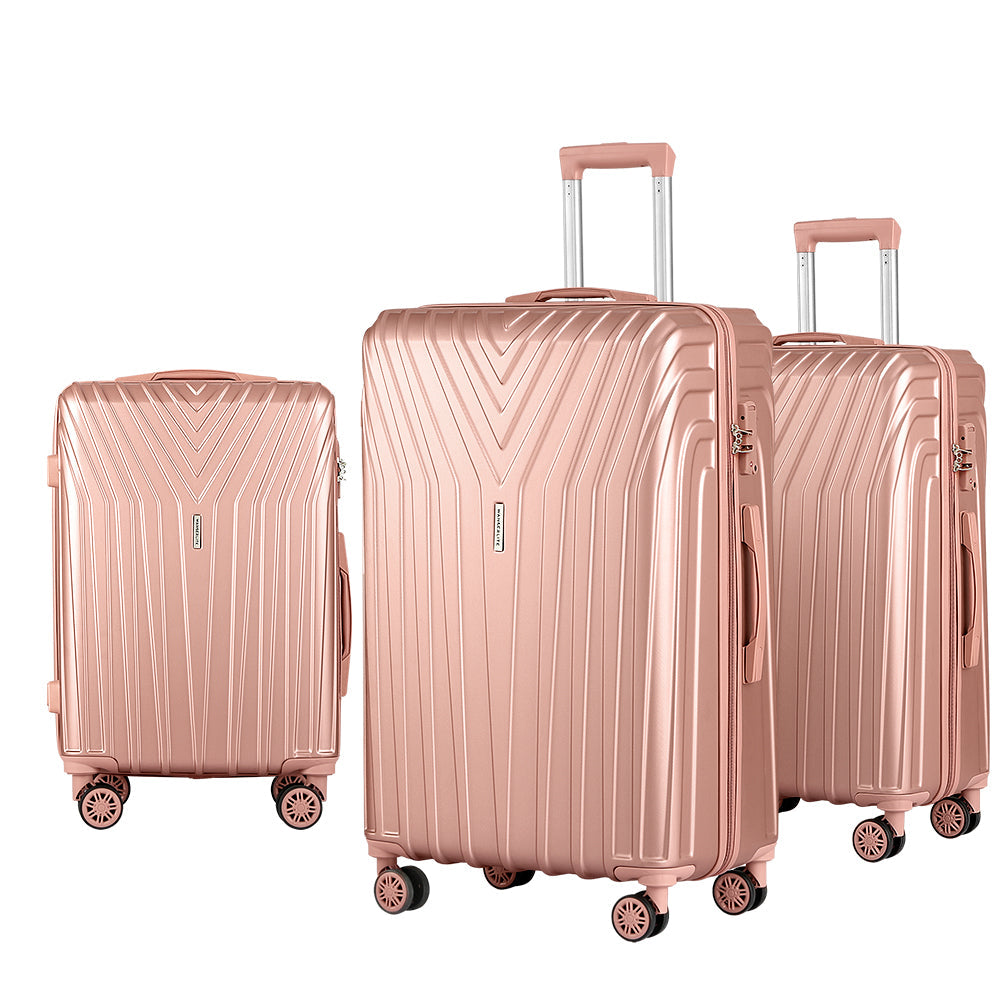 3pc Luggage 20'' 24'' 28'' Trolley Suitcase Sets Travel Hard Case Lightweight Pink