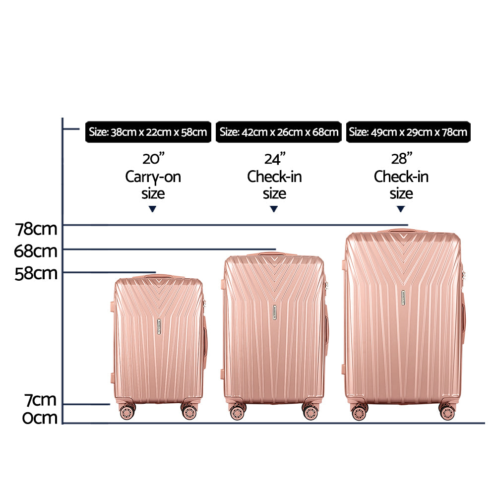 3pc Luggage 20'' 24'' 28'' Trolley Suitcase Sets Travel Hard Case Lightweight Pink