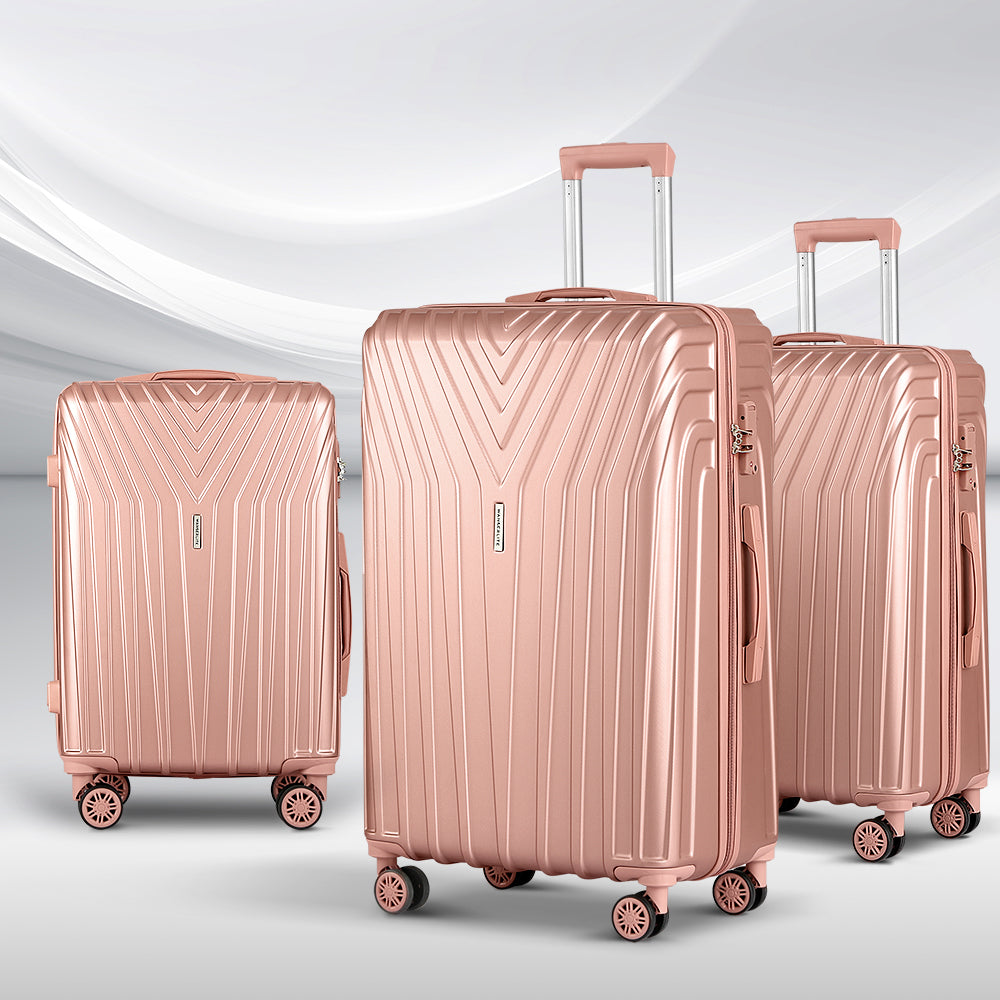 3pc Luggage 20'' 24'' 28'' Trolley Suitcase Sets Travel Hard Case Lightweight Pink