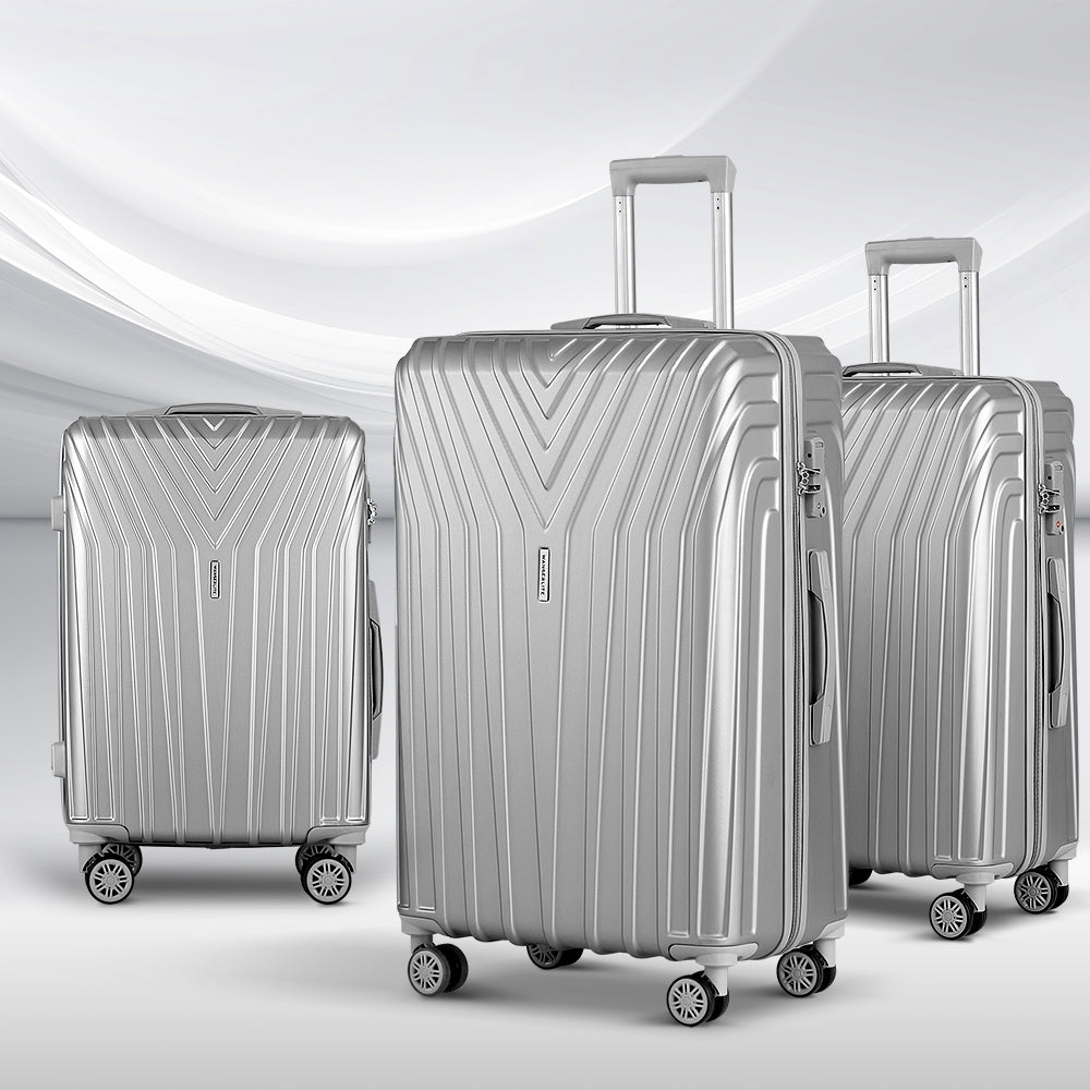 3pc Luggage 20'' 24'' 28'' Trolley Suitcase Sets Travel Hard Case Lightweight Silver