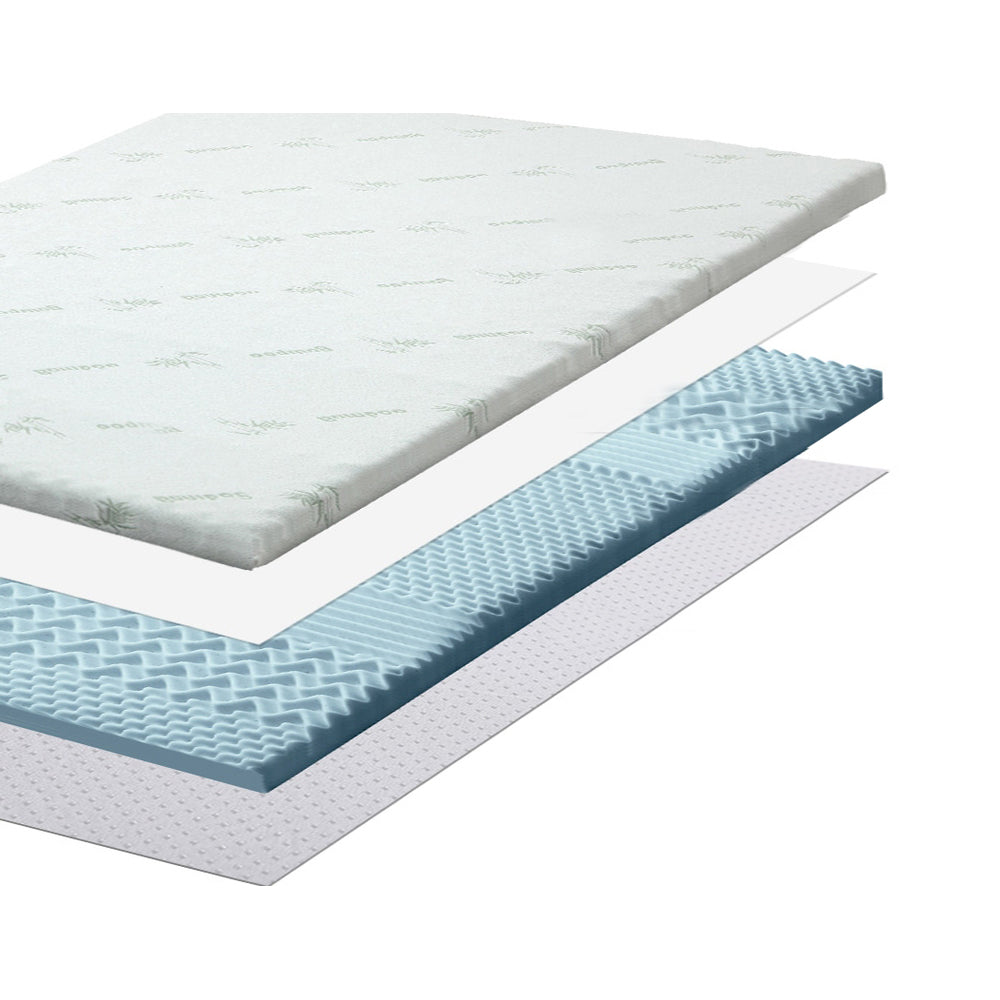 7 Zone Cool Gel Memory Foam Bed Topper with Bamboo Cover 8cm - Single