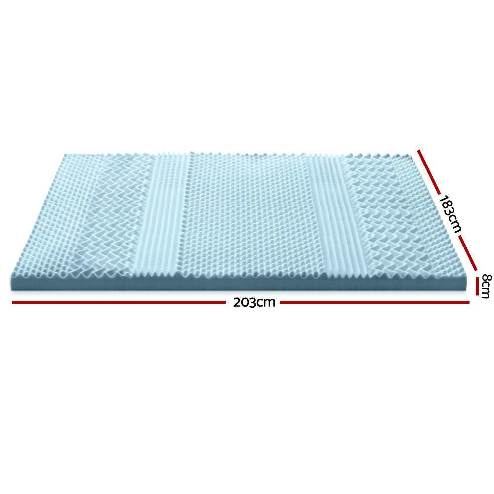 7 Zone Cool Gel Memory Foam Bed Topper with Bamboo Cover 8cm - King
