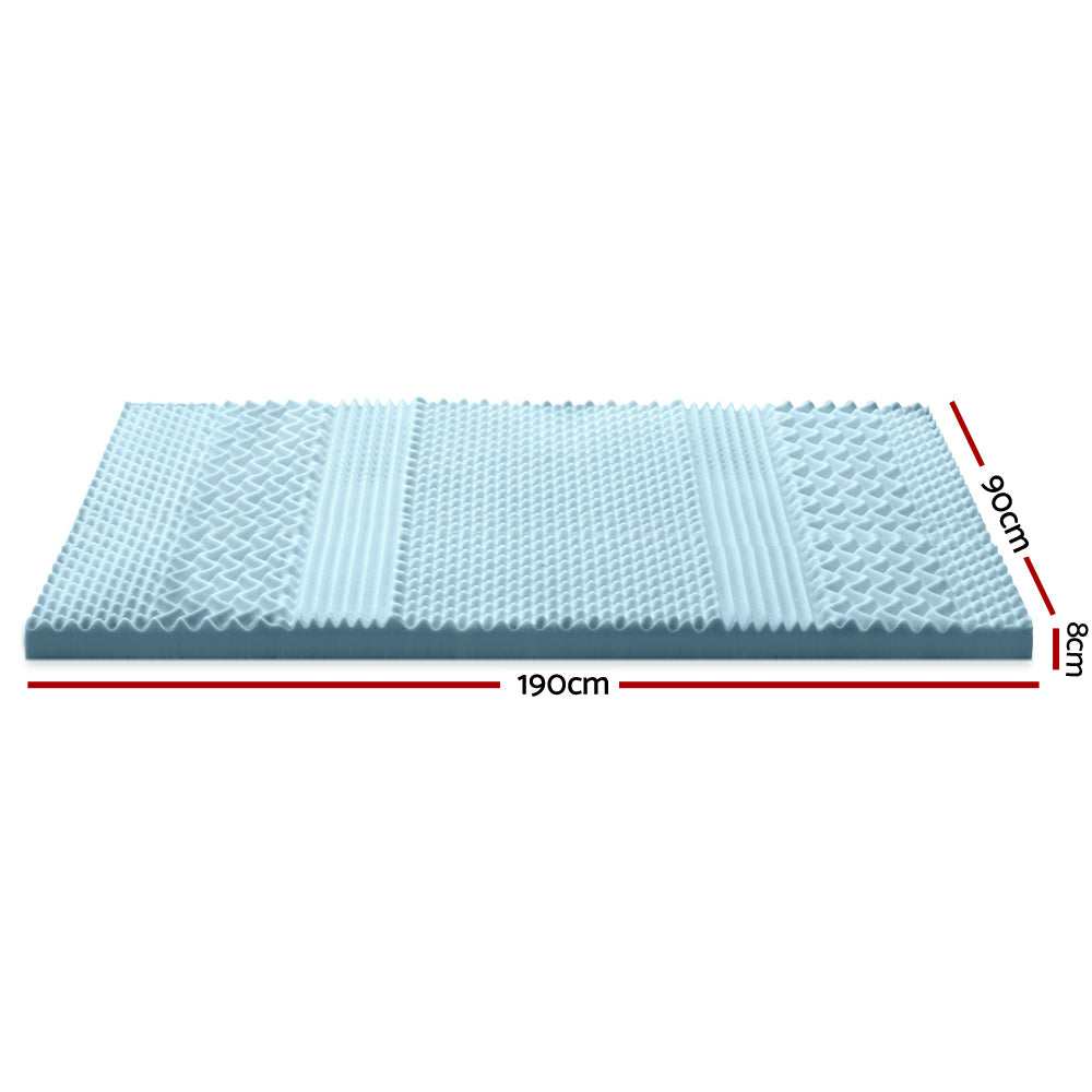 7 Zone Cool Gel Memory Foam Bed Topper with Bamboo Cover 8cm - Single