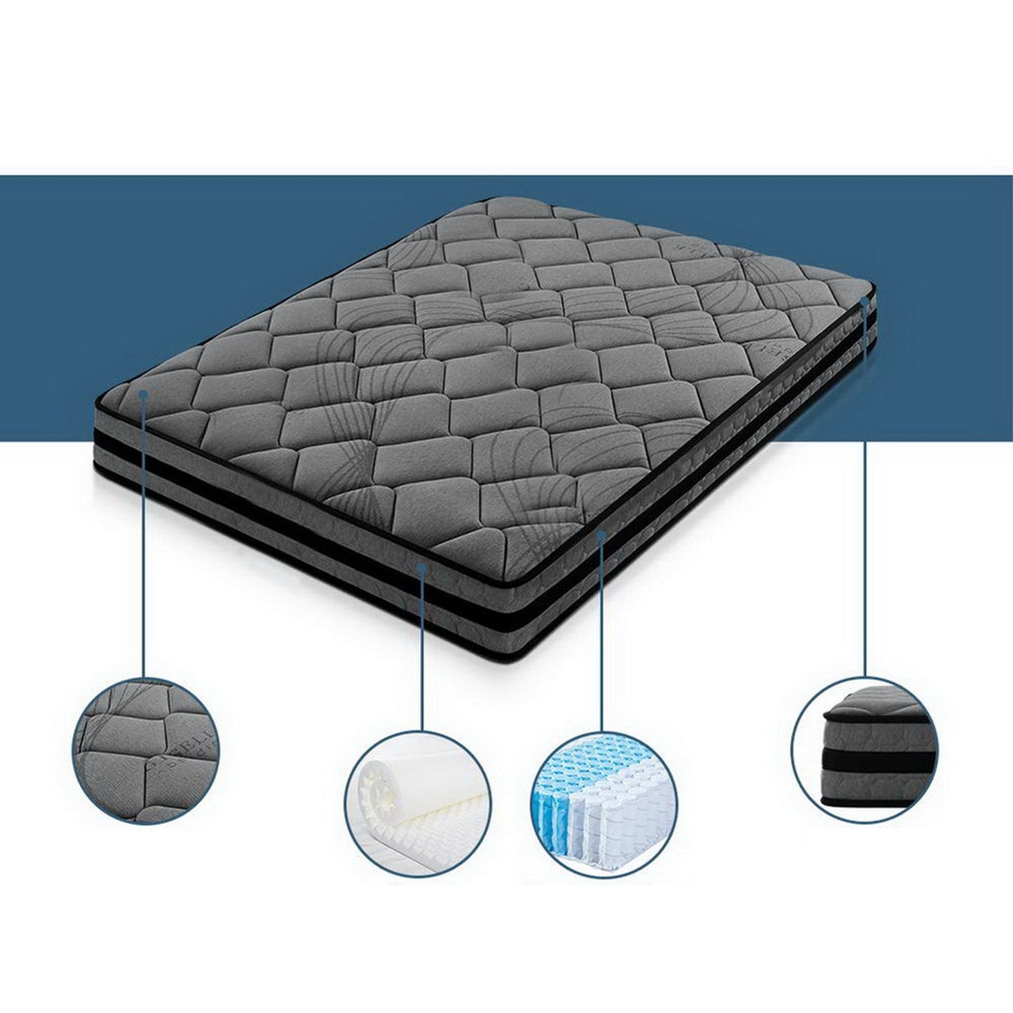 King Single Size Medium Firm Mattress 22cm - Grey and Black