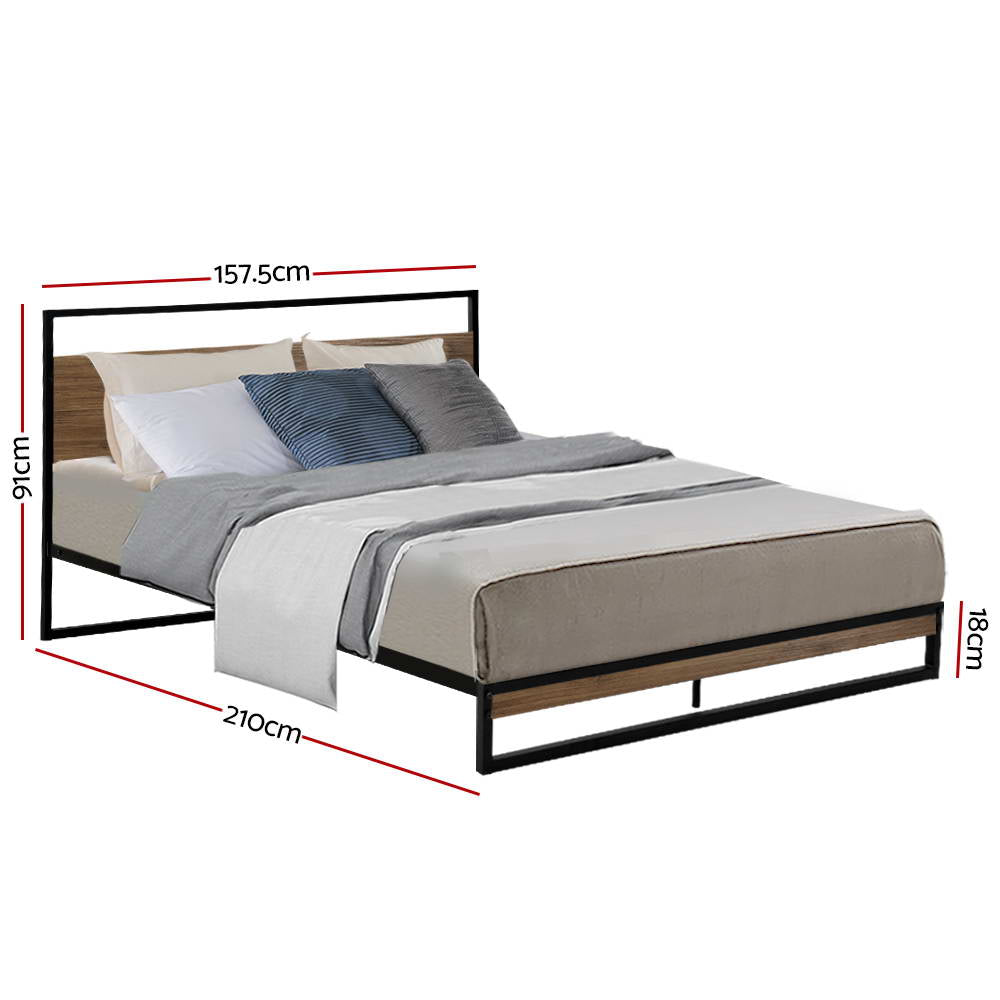 Metal Bed Frame Queen Size Mattress Base Platform Foundation Black