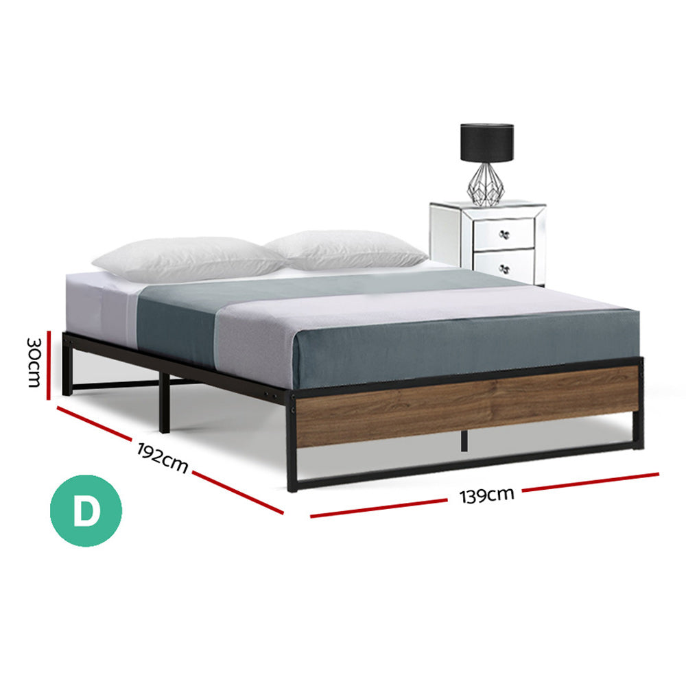 Metal Bed Frame Double Size Mattress Base Foundation Wooden Black