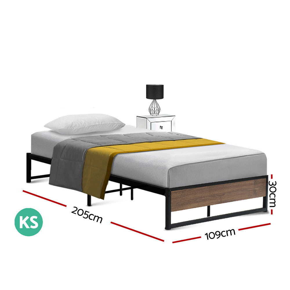 Metal Bed Frame King Single Size Wooden Mattress Base Platform Black