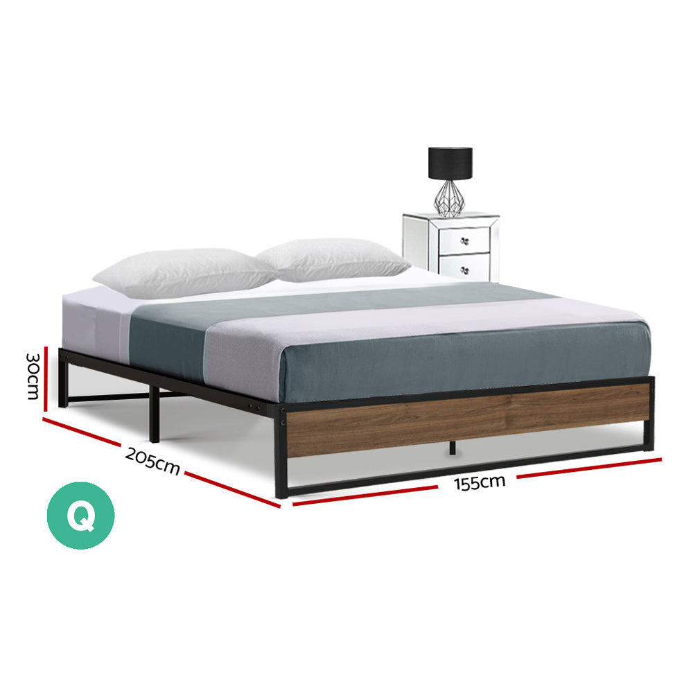 Metal Bed Frame Queen Size Mattress Base Platform Foundation Wooden