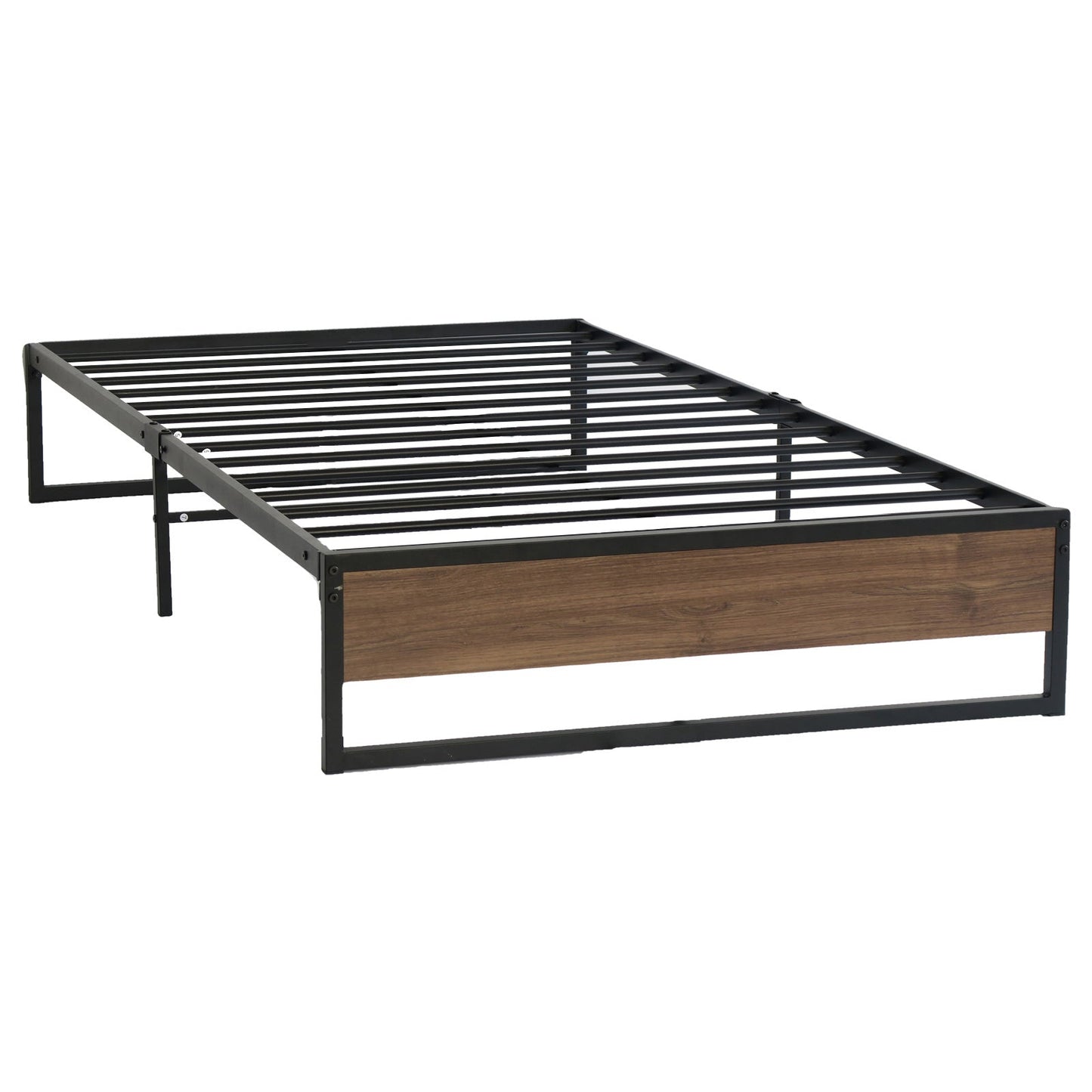 Metal Bed Frame Single Size Mattress Base Platform Wooden Black