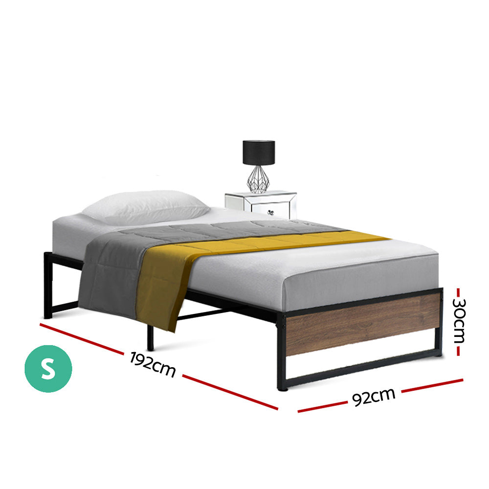 Metal Bed Frame Single Size Mattress Base Platform Wooden Black