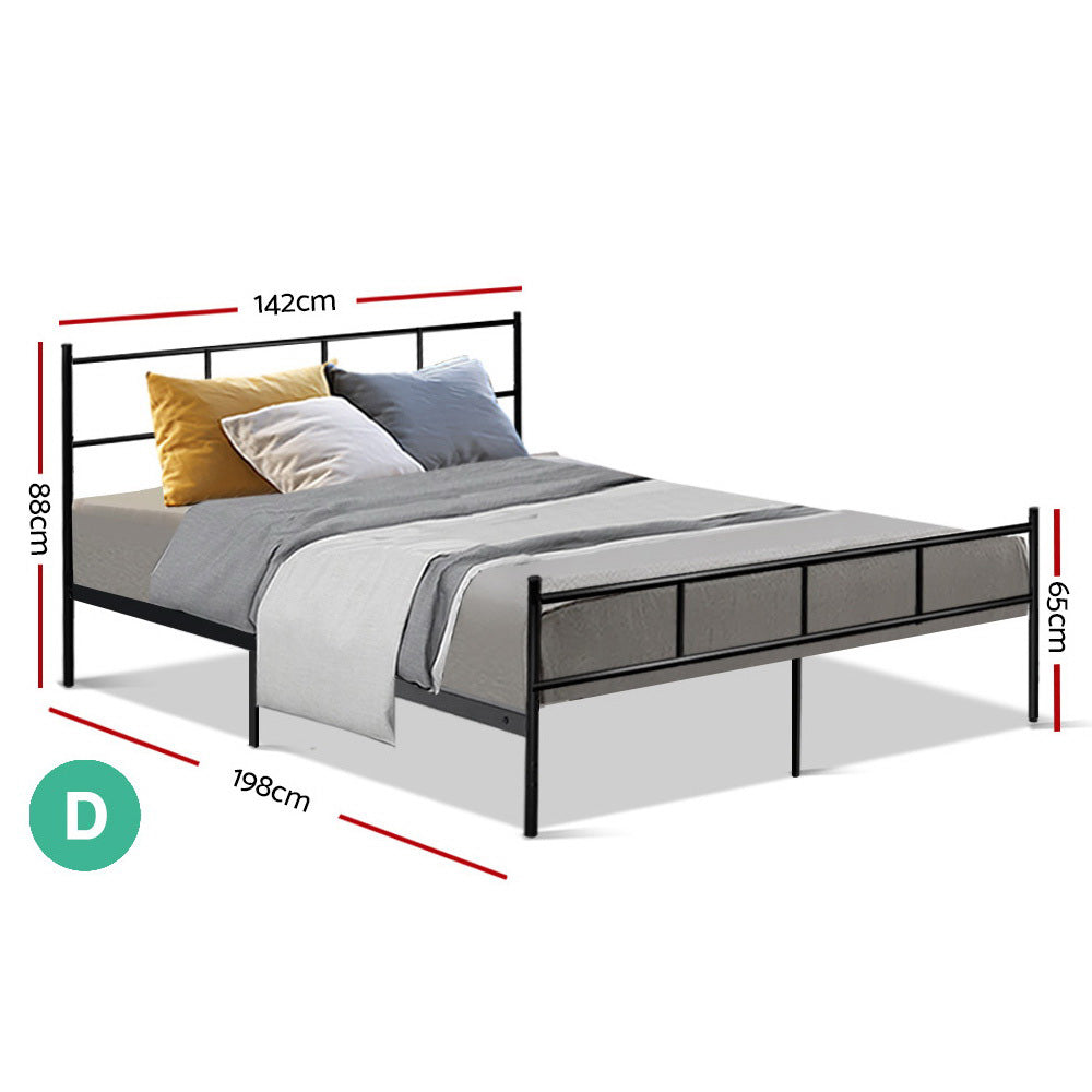 Metal Bed Frame Double Size Platform Foundation Mattress Base Black