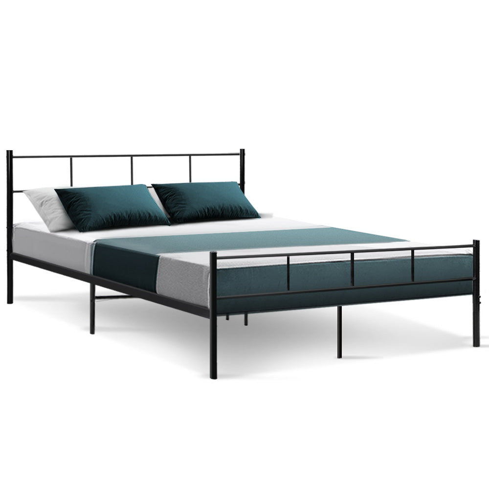 Metal Bed Frame Queen Size Platform Foundation Mattress Base Black
