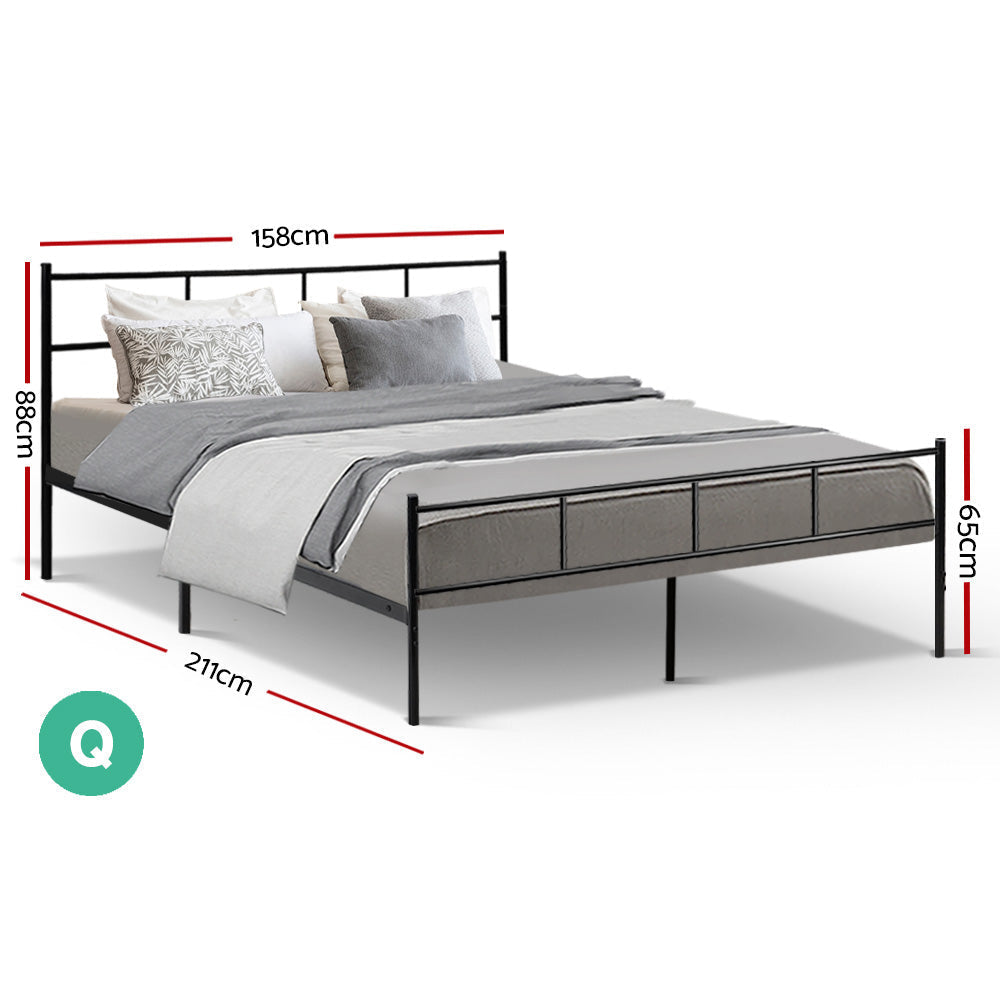 Metal Bed Frame Queen Size Platform Foundation Mattress Base Black