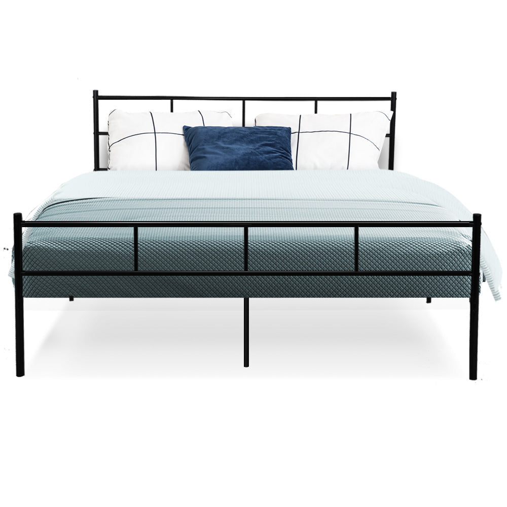 Metal Bed Frame Queen Size Platform Foundation Mattress Base Black