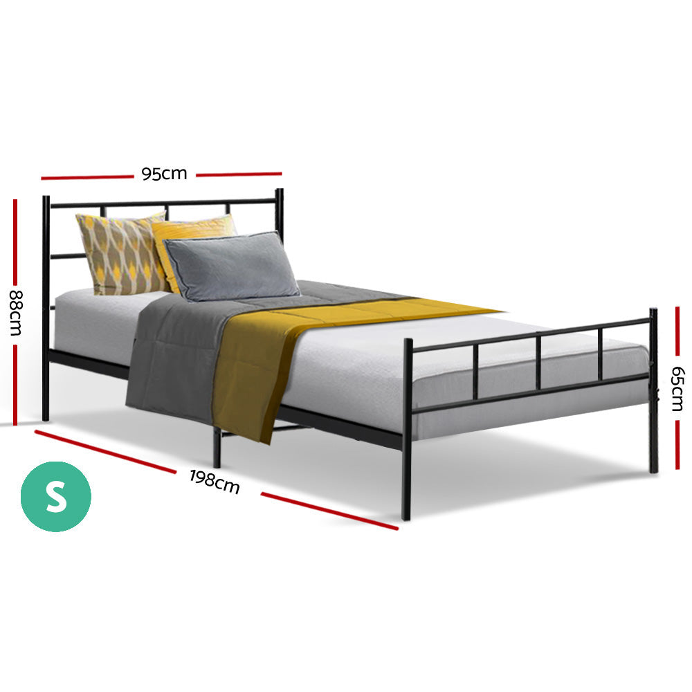Metal Bed Frame Single Size Platform Foundation Mattress Base Black