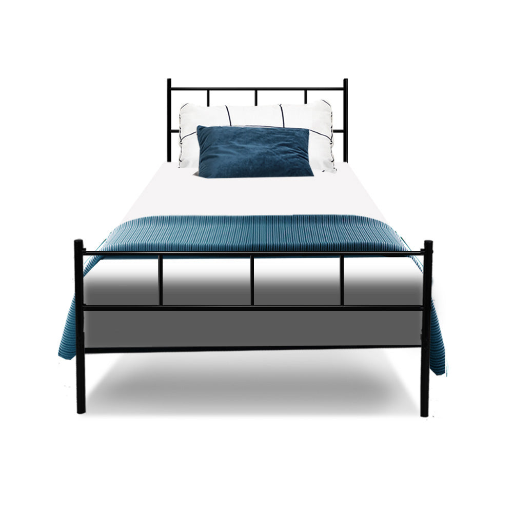 Metal Bed Frame Single Size Platform Foundation Mattress Base Black