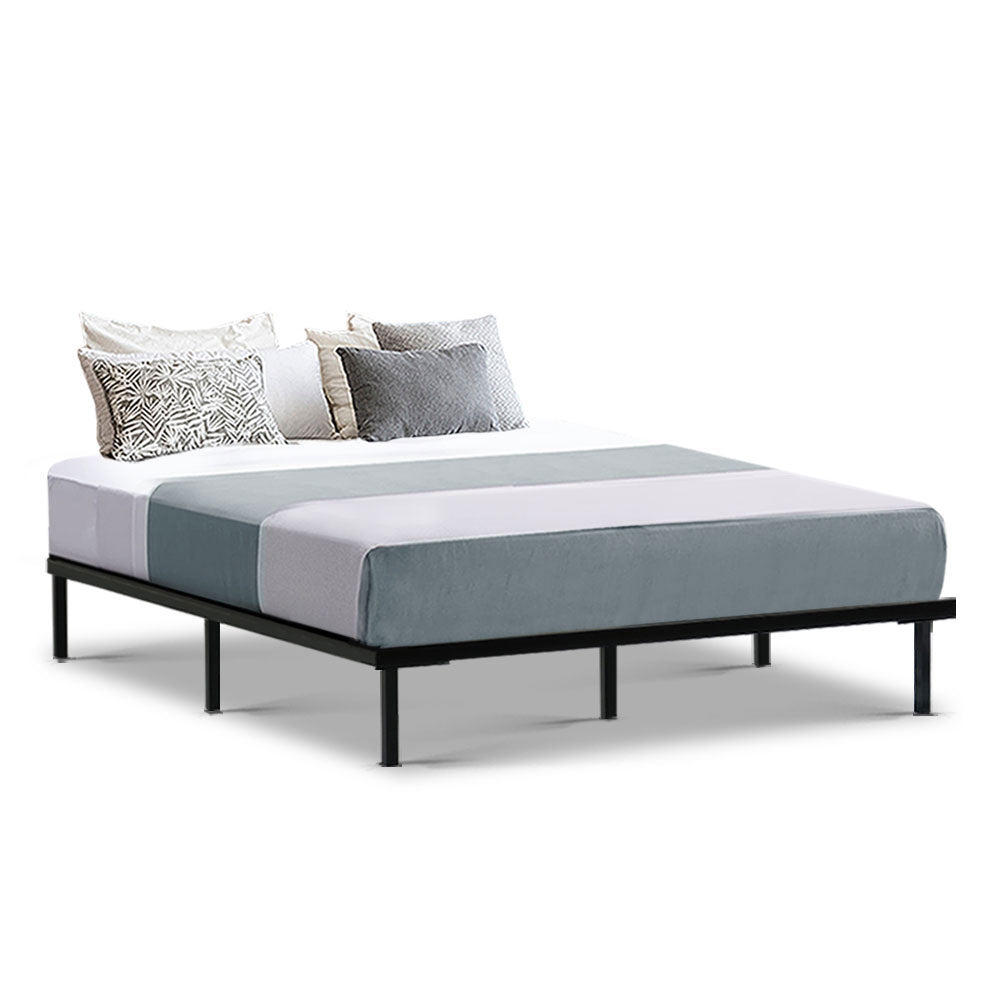 Metal Bed Frame Queen Size Bed Base Platform Foundation Wooden Black