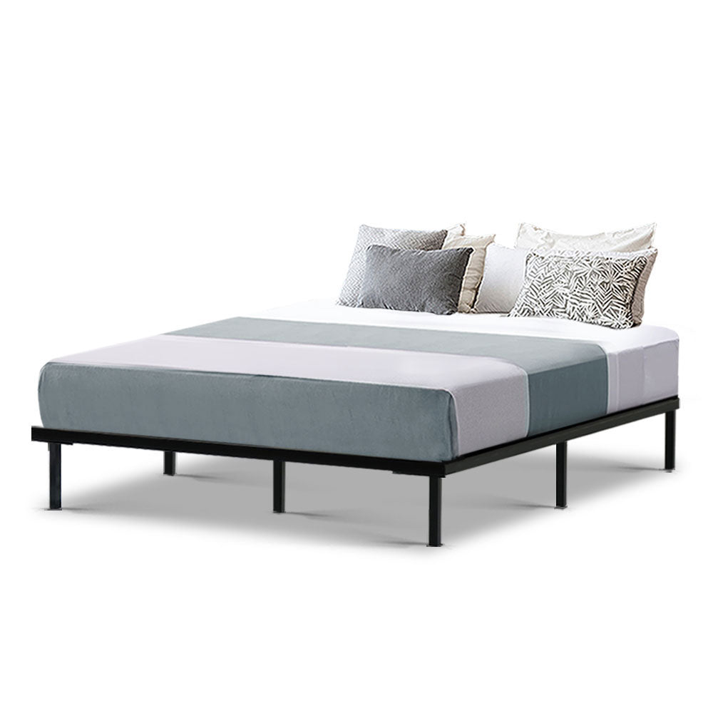 Metal Bed Frame Queen Size Bed Base Platform Foundation Wooden Black