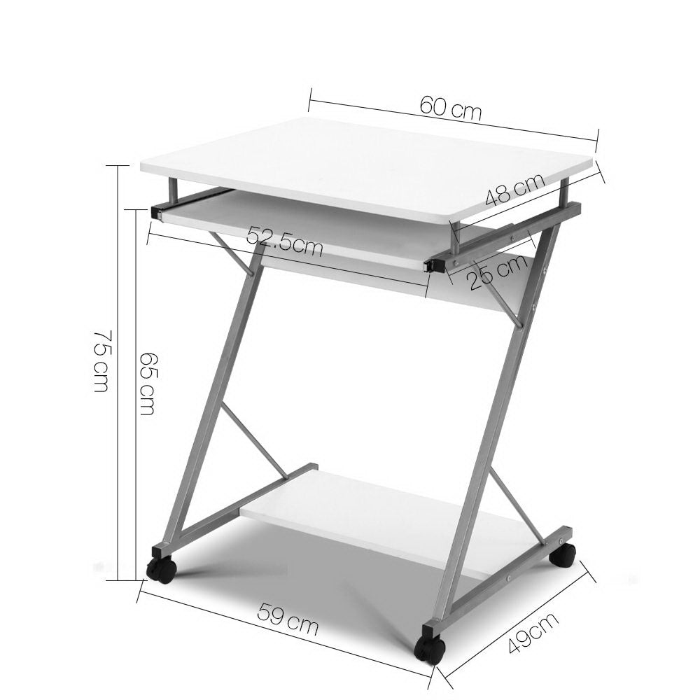 Metal Pull Out Computer Table Desk - White