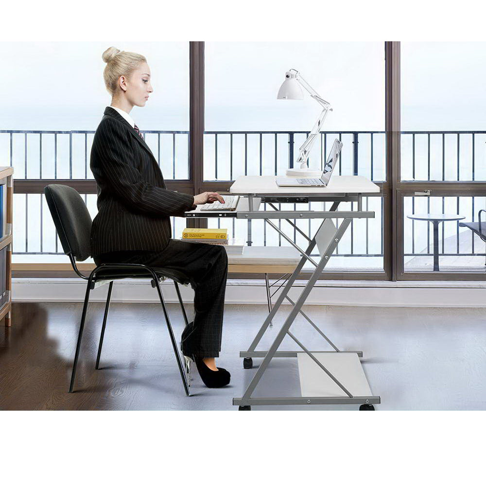Metal Pull Out Computer Table Desk - White