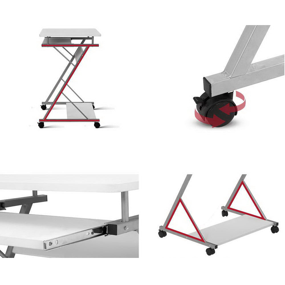 Metal Pull Out Computer Table Desk - White