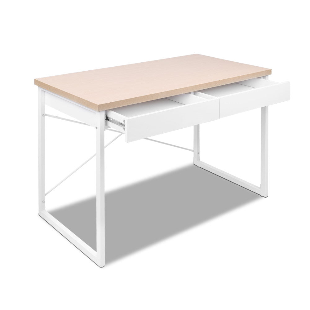 Steel Frame Desk with Drawer - White and Oak