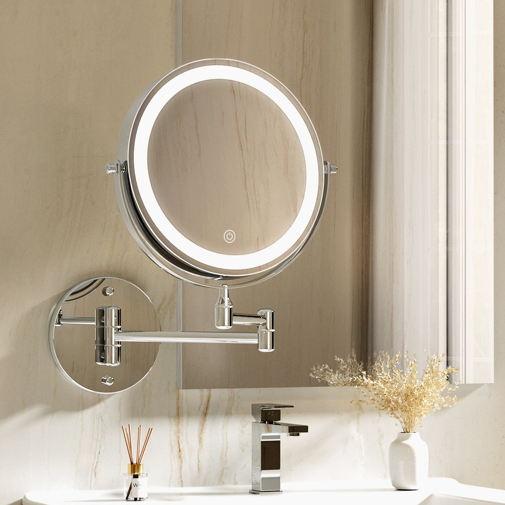 Extendable Makeup Double-Sided Bathroom Magnifying Mirror - White