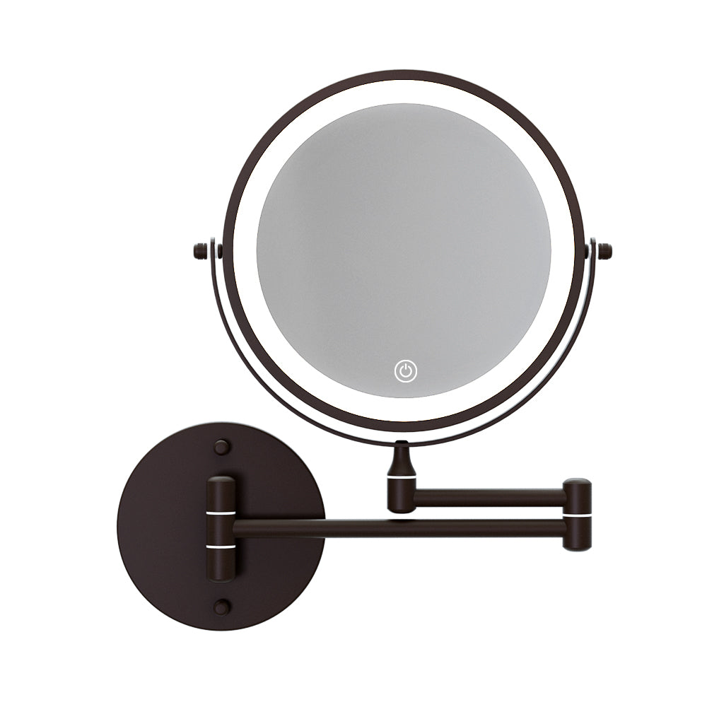 Extendable Makeup Double-Sided Bathroom Magnifying Mirror - Brown