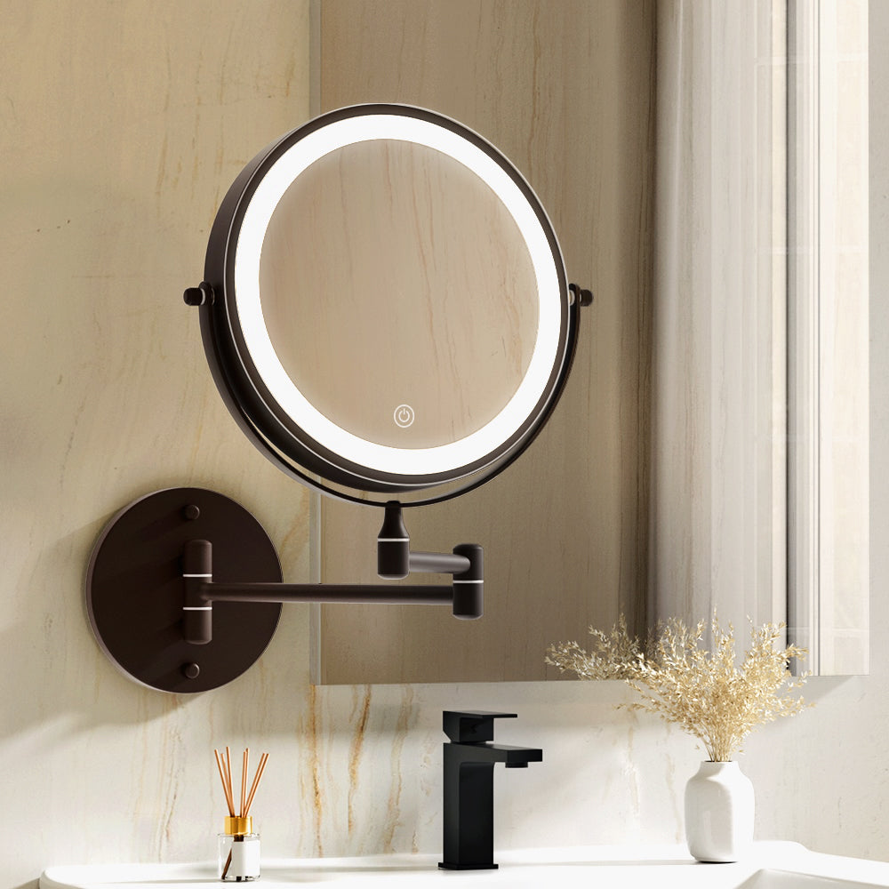 Extendable Makeup Double-Sided Bathroom Magnifying Mirror - Brown