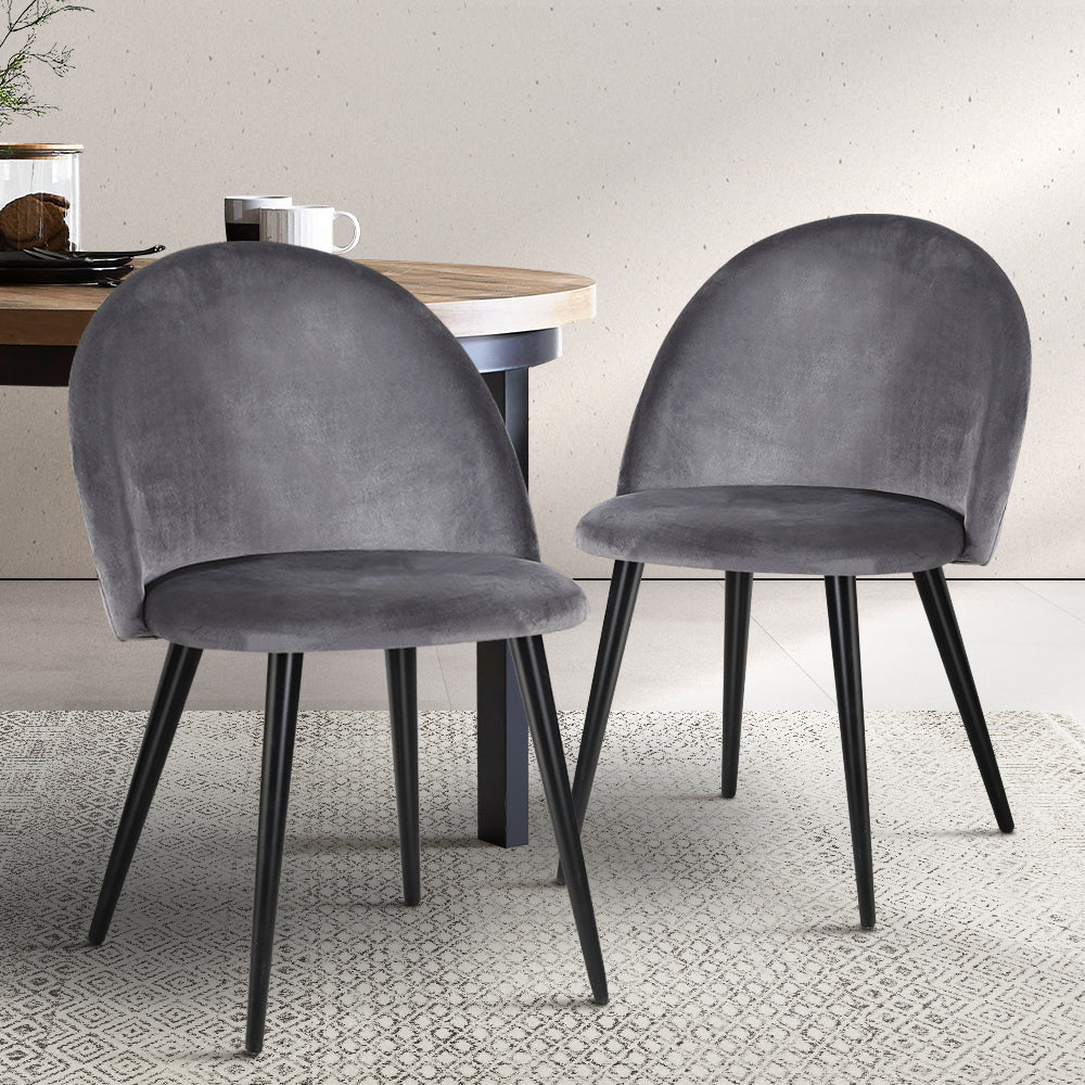 Set of 2 Velvet Modern Dining Chair - Dark Grey