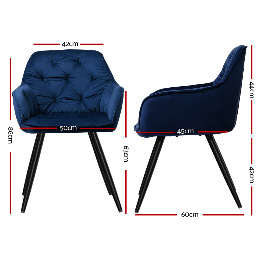 Set of 2 Dining Chairs Kitchen Chairs Upholstered Velvet Blue
