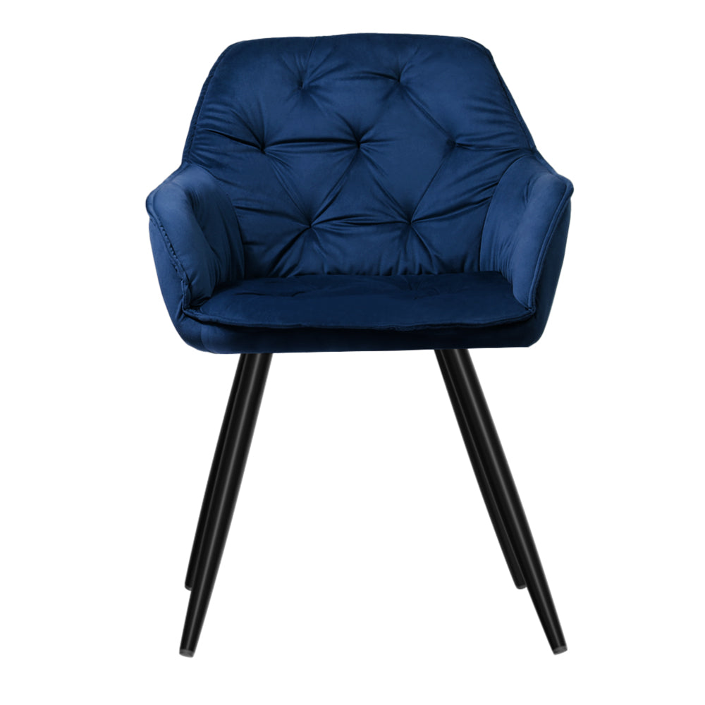 Set of 2 Dining Chairs Kitchen Chairs Upholstered Velvet Blue