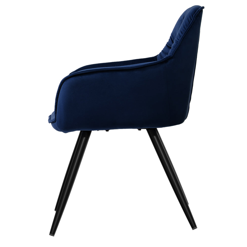 Set of 2 Dining Chairs Kitchen Chairs Upholstered Velvet Blue