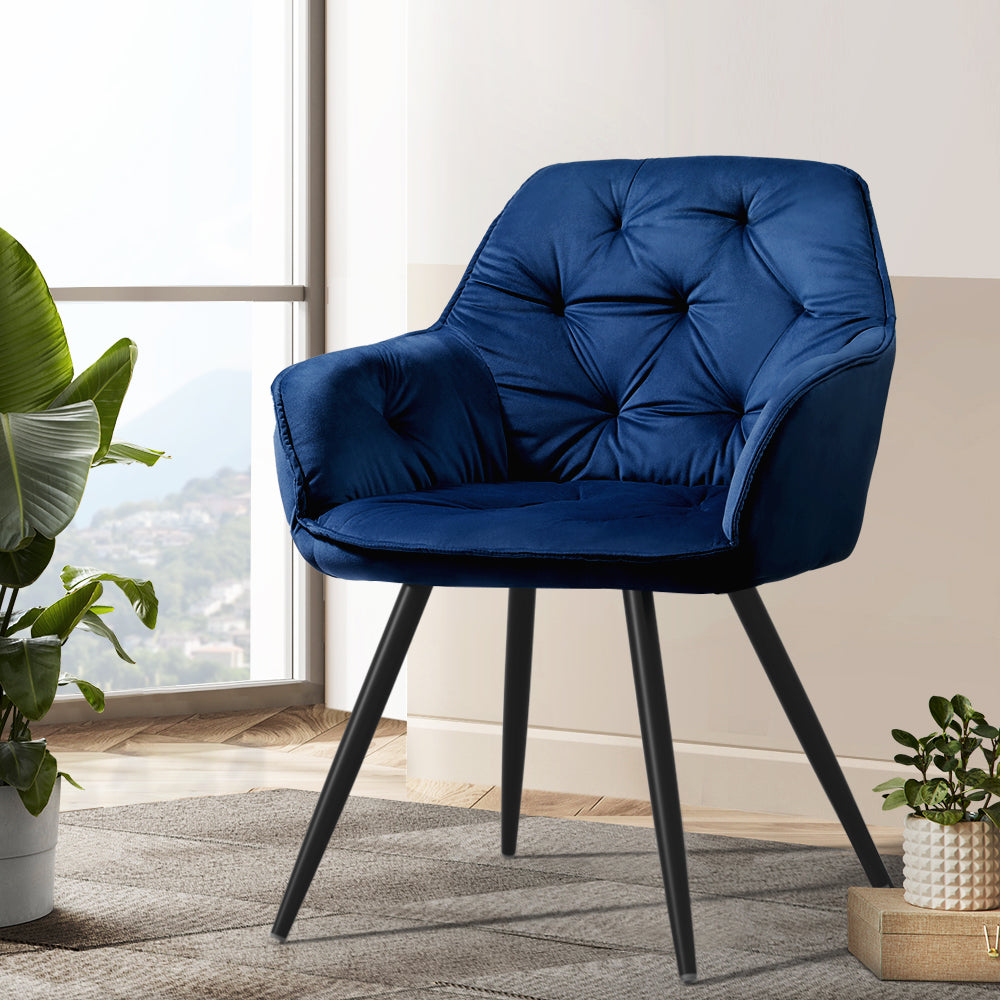 Set of 2 Dining Chairs Kitchen Chairs Upholstered Velvet Blue