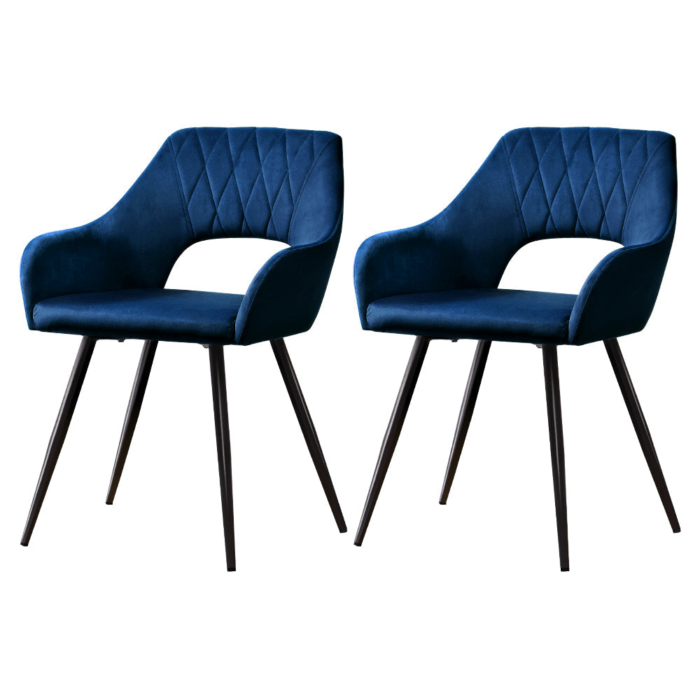 Set of 2 Dining Chairs Kitchen Chairs Velvet Upholstered Blue