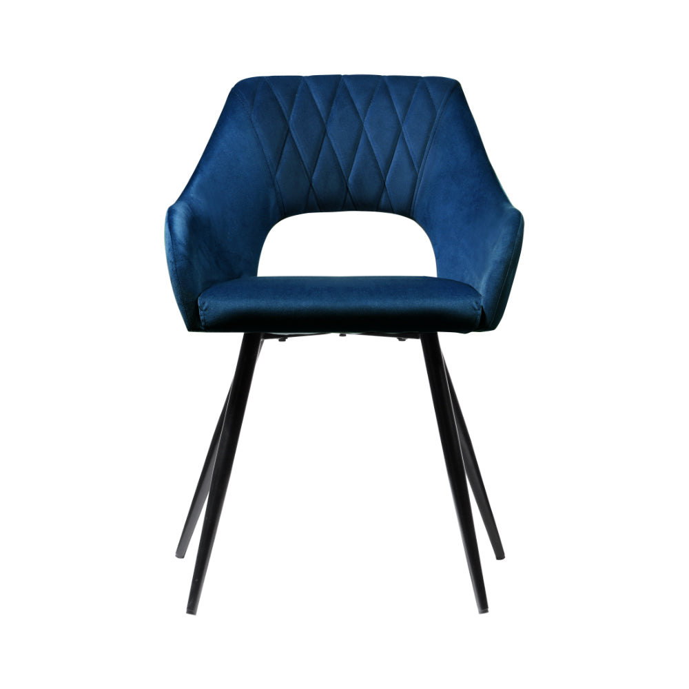 Set of 2 Dining Chairs Kitchen Chairs Velvet Upholstered Blue
