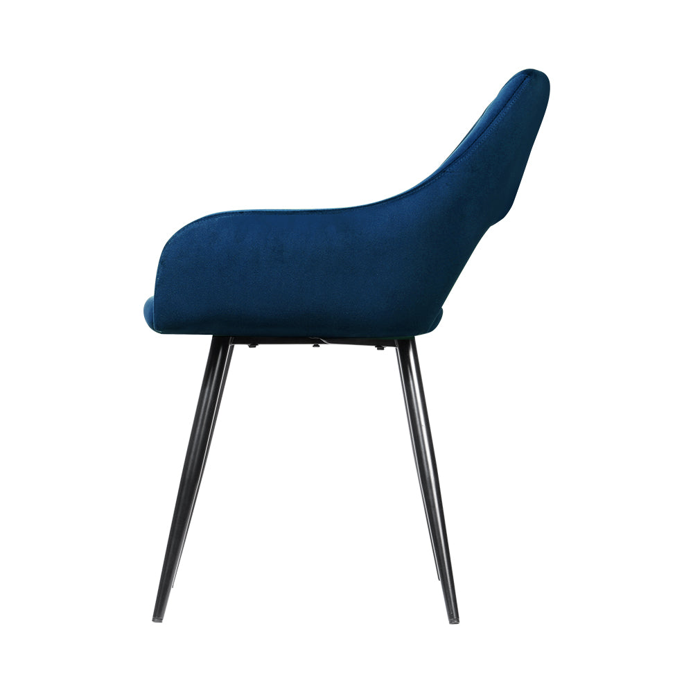 Set of 2 Dining Chairs Kitchen Chairs Velvet Upholstered Blue