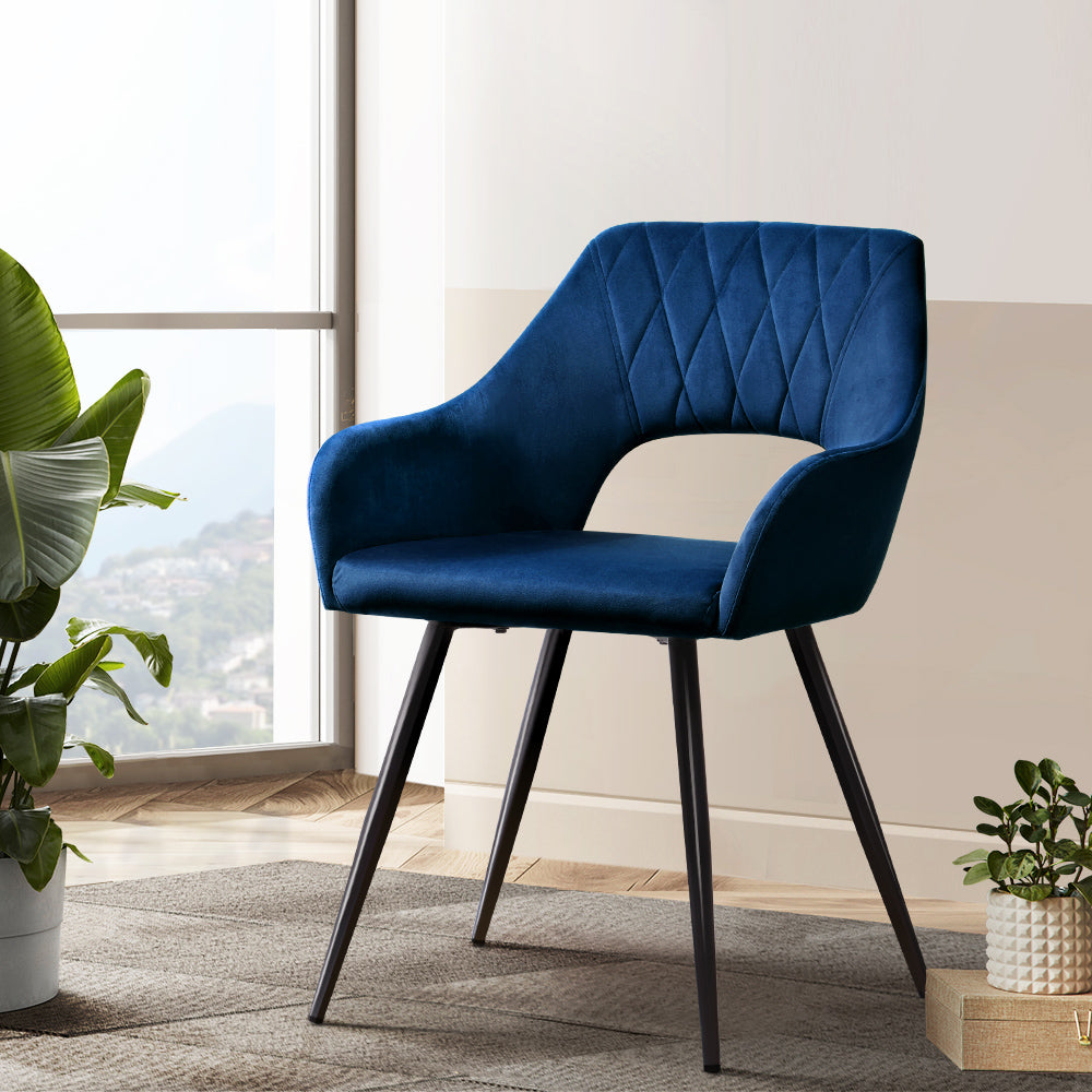 Set of 2 Dining Chairs Kitchen Chairs Velvet Upholstered Blue