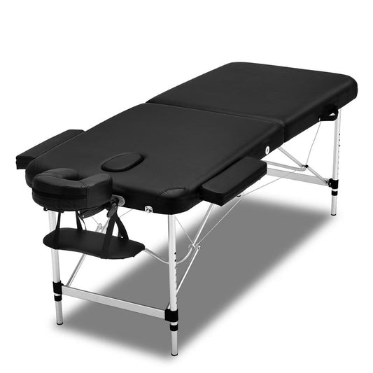 2 Fold Portable Aluminium Massage Table Massage Bed Beauty Therapy Black 55cm