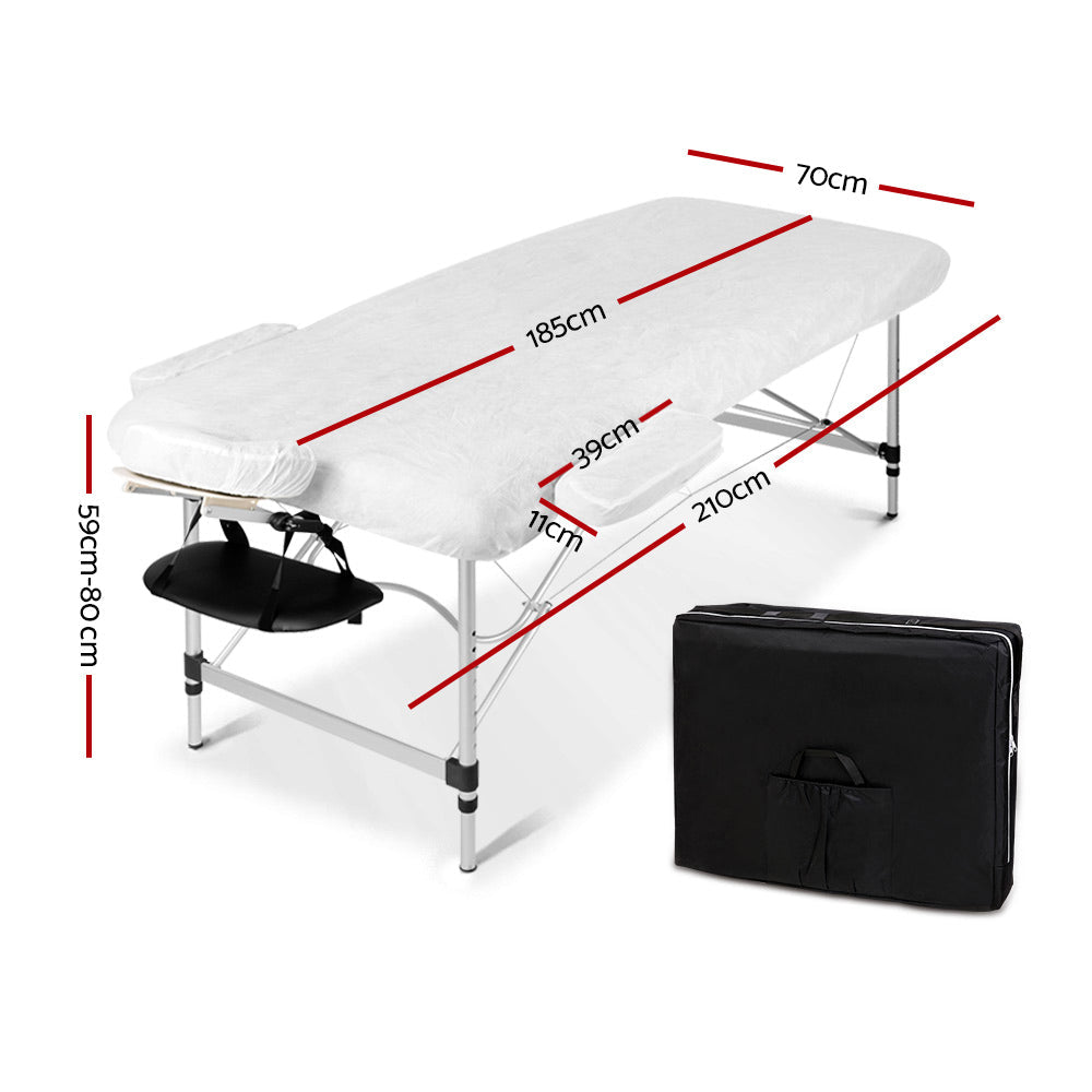 70cm Wide Portable Aluminium Massage Table Two Fold Treatment Beauty Therapy Black