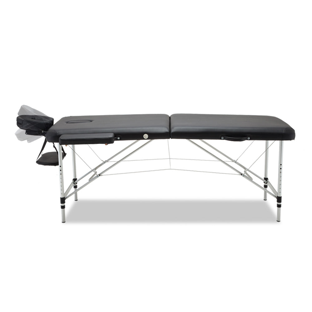 70cm Wide Portable Aluminium Massage Table Two Fold Treatment Beauty Therapy Black
