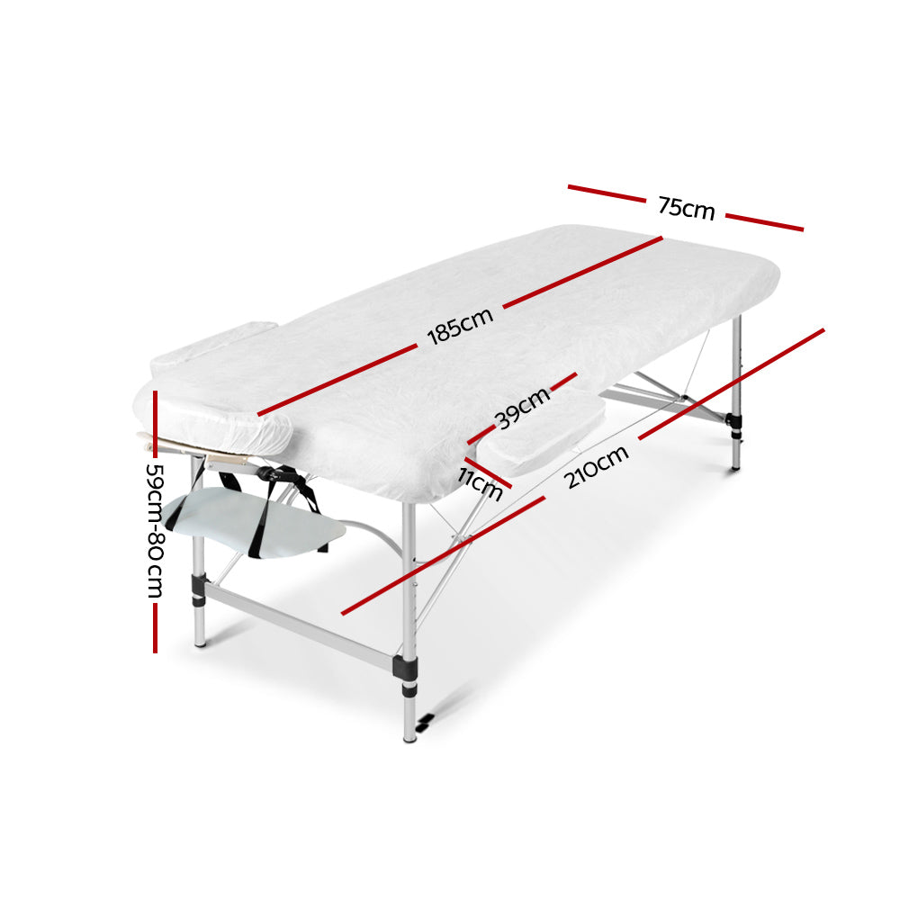 75cm Wide Portable Aluminium Massage Table Two Fold Treatment Beauty Therapy White