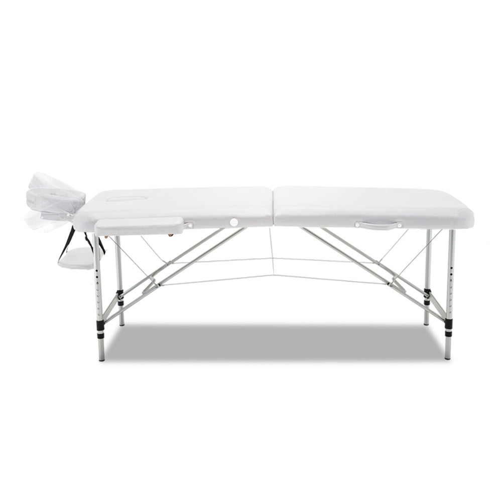 75cm Wide Portable Aluminium Massage Table Two Fold Treatment Beauty Therapy White