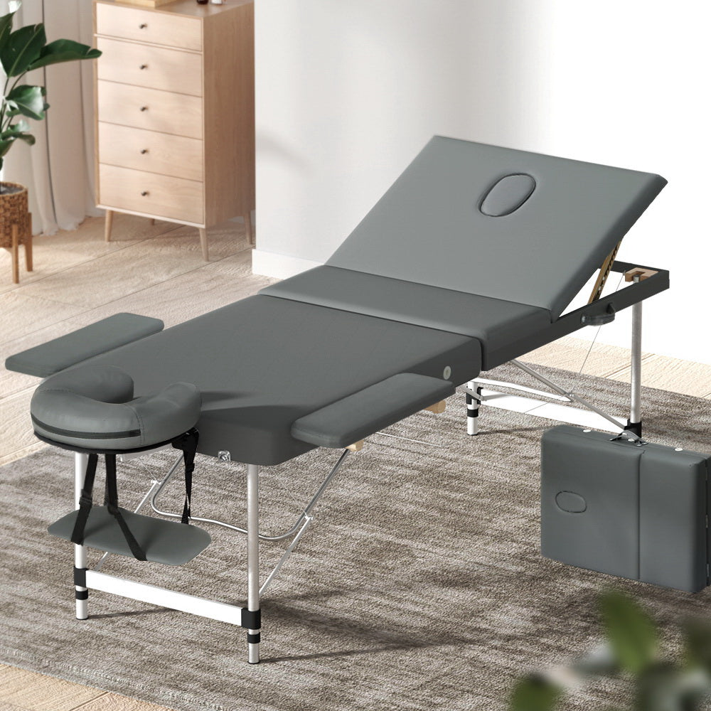 Massage Table Portable 3 Fold Aluminium Therapy Beauty Bed Waxing 75CM