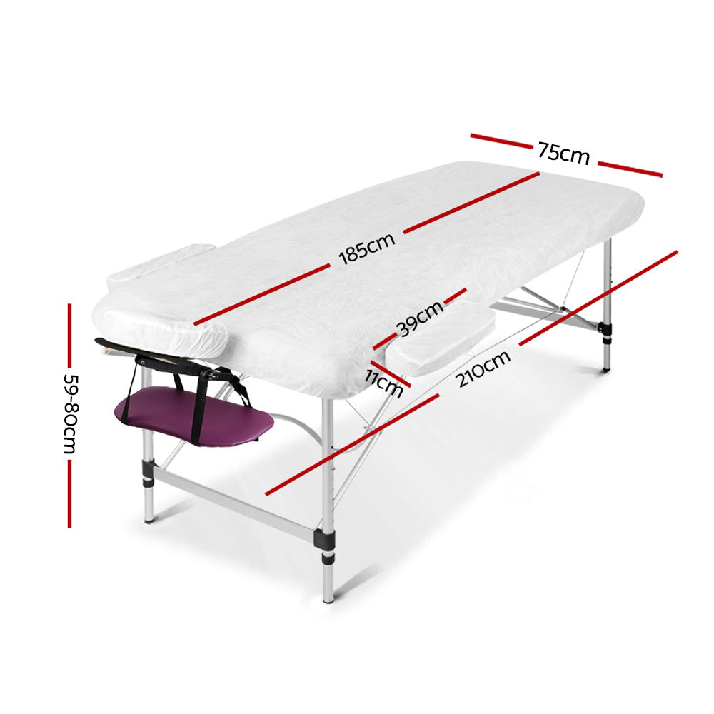 3 Fold Portable Aluminium Massage Table Massage Bed Beauty Therapy Purple 75cm