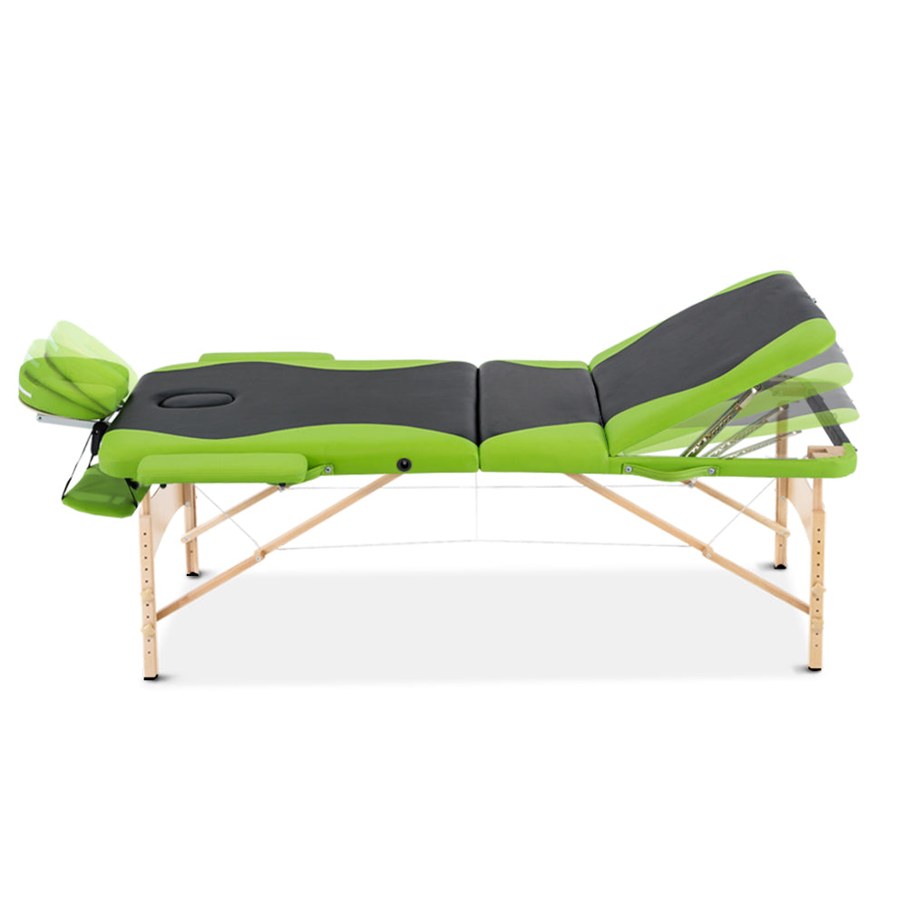 3 Fold Portable Wood Massage Table - Black & Lime