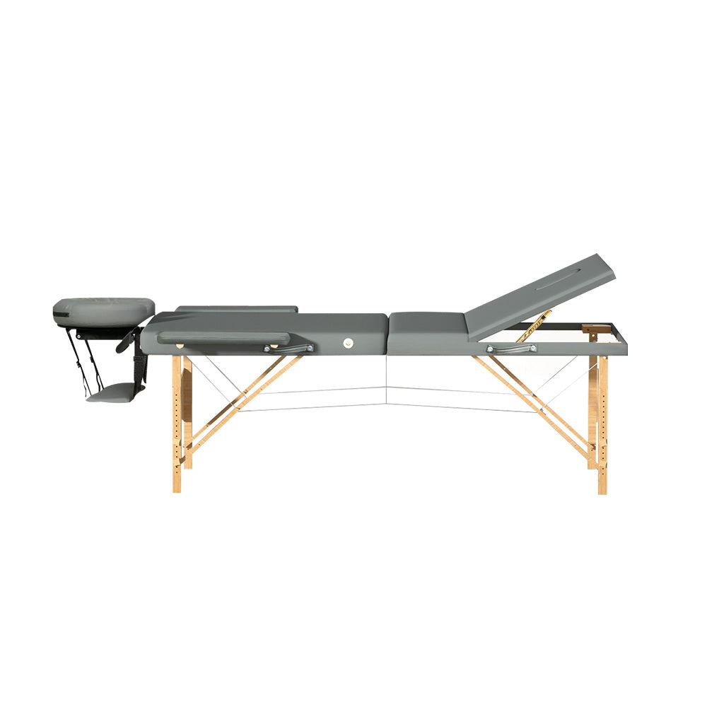 Massage Table Wooden Bed Portable 3 Fold Beauty Therapy Waxing 75CM Grey
